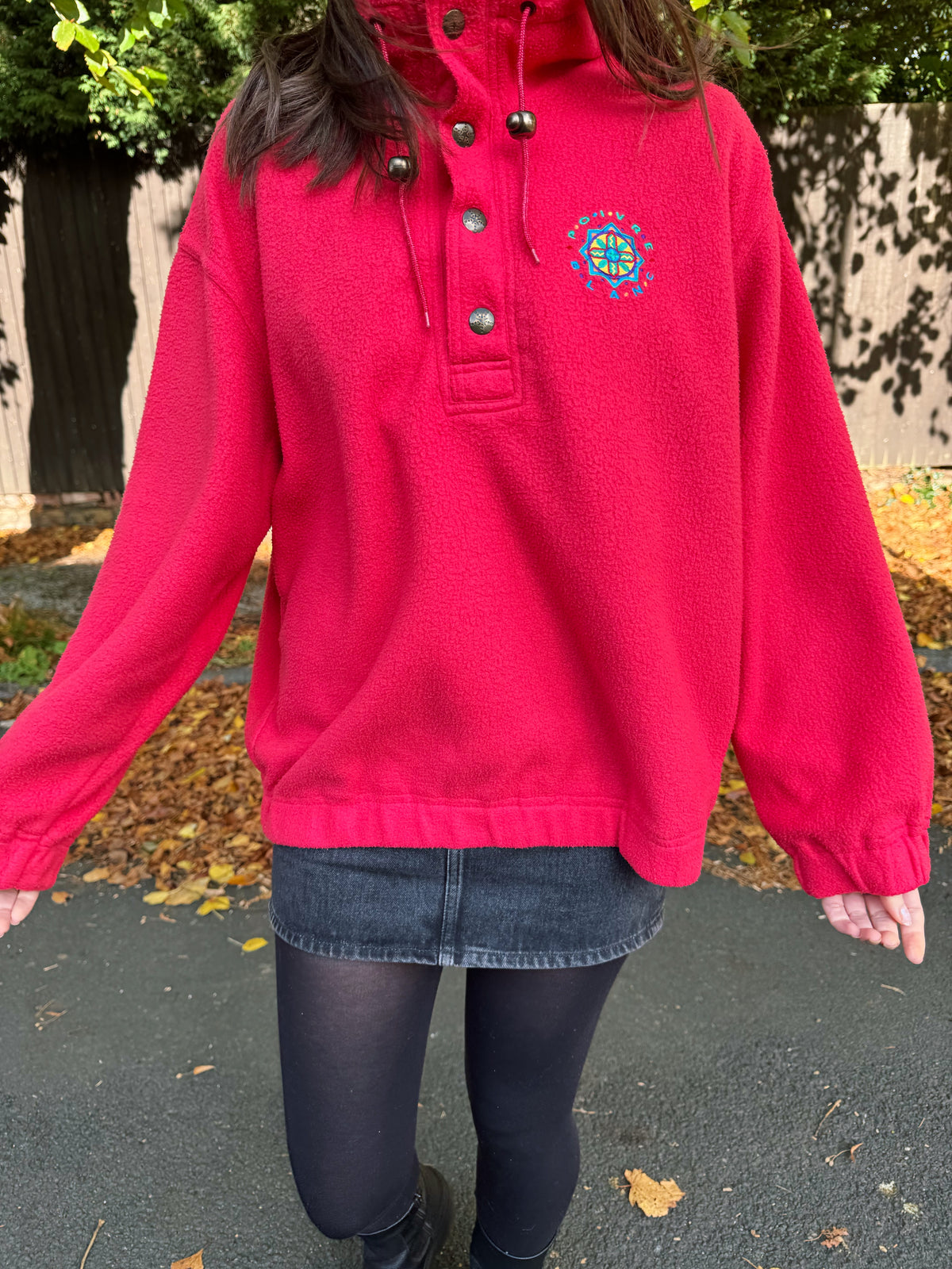 Vintage 90s Poivre Blanc Embroidered 1/4 Button Fleece Pink
