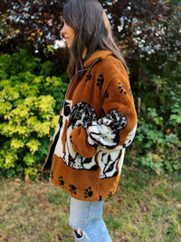 Vintage Dog Pattern Sherpa Teddy Fleece Jacket
