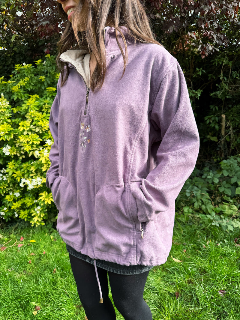 Vintage Floral Embroidered 1/4 Zip Fleece