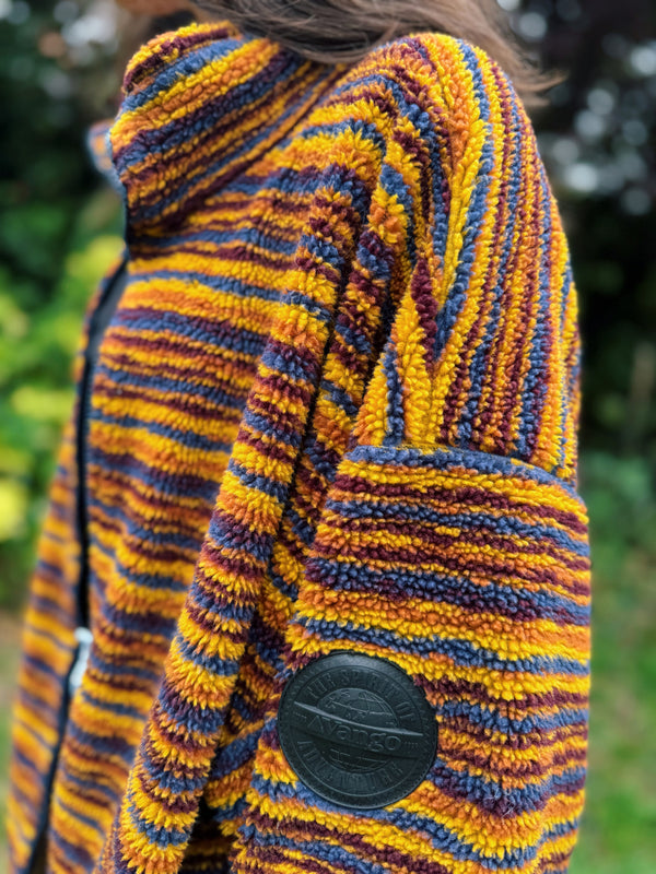 Vintage Striped Pattern Full Zip Teddy Fleece Jacket