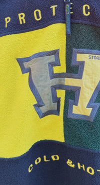 Vintage Embroidered Colour Block 1/4 Zip Fleece Jacket Navy Green Yellow