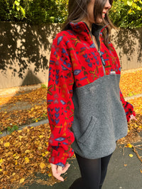 Vintage 90s Abstract Pattern Red & Grey 1/4 Zip Polartec Fleece