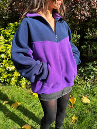 Vintage Colourblock Purple & Navy 1/4 Zip Polartec Fleece