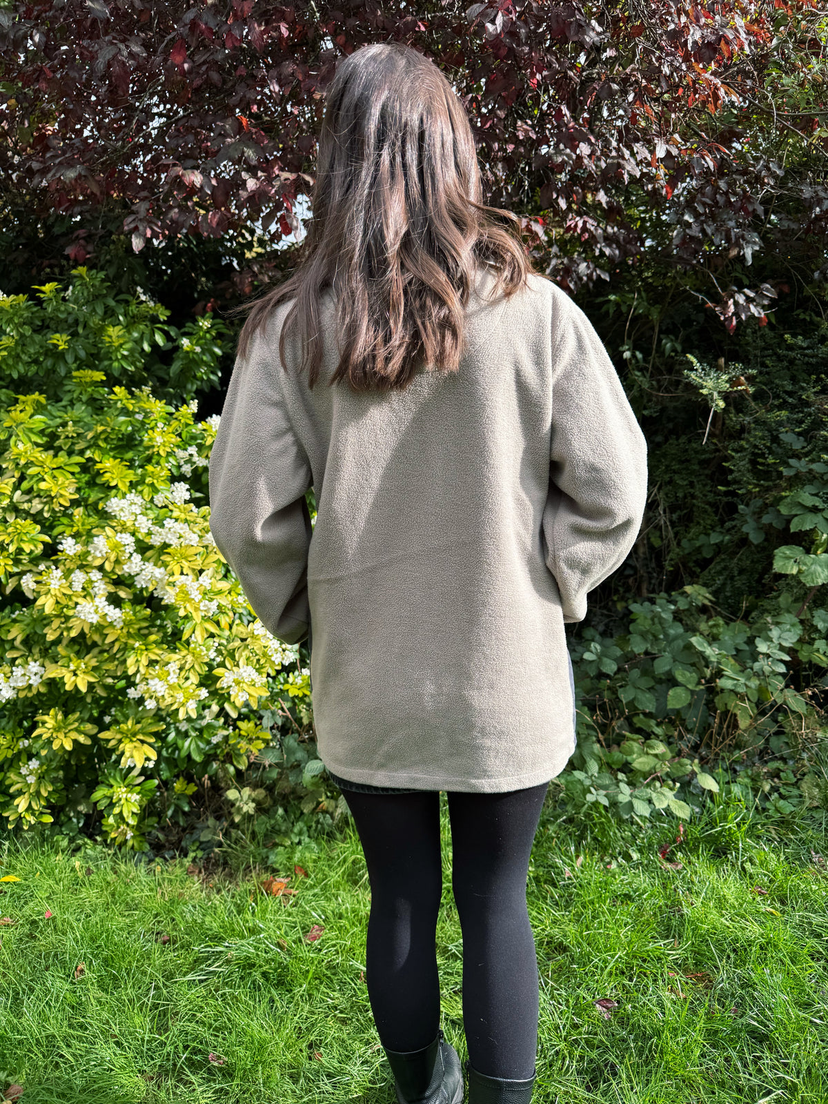 Vintage Beige Zip Up Fleece Jacket with Grey Side Panels