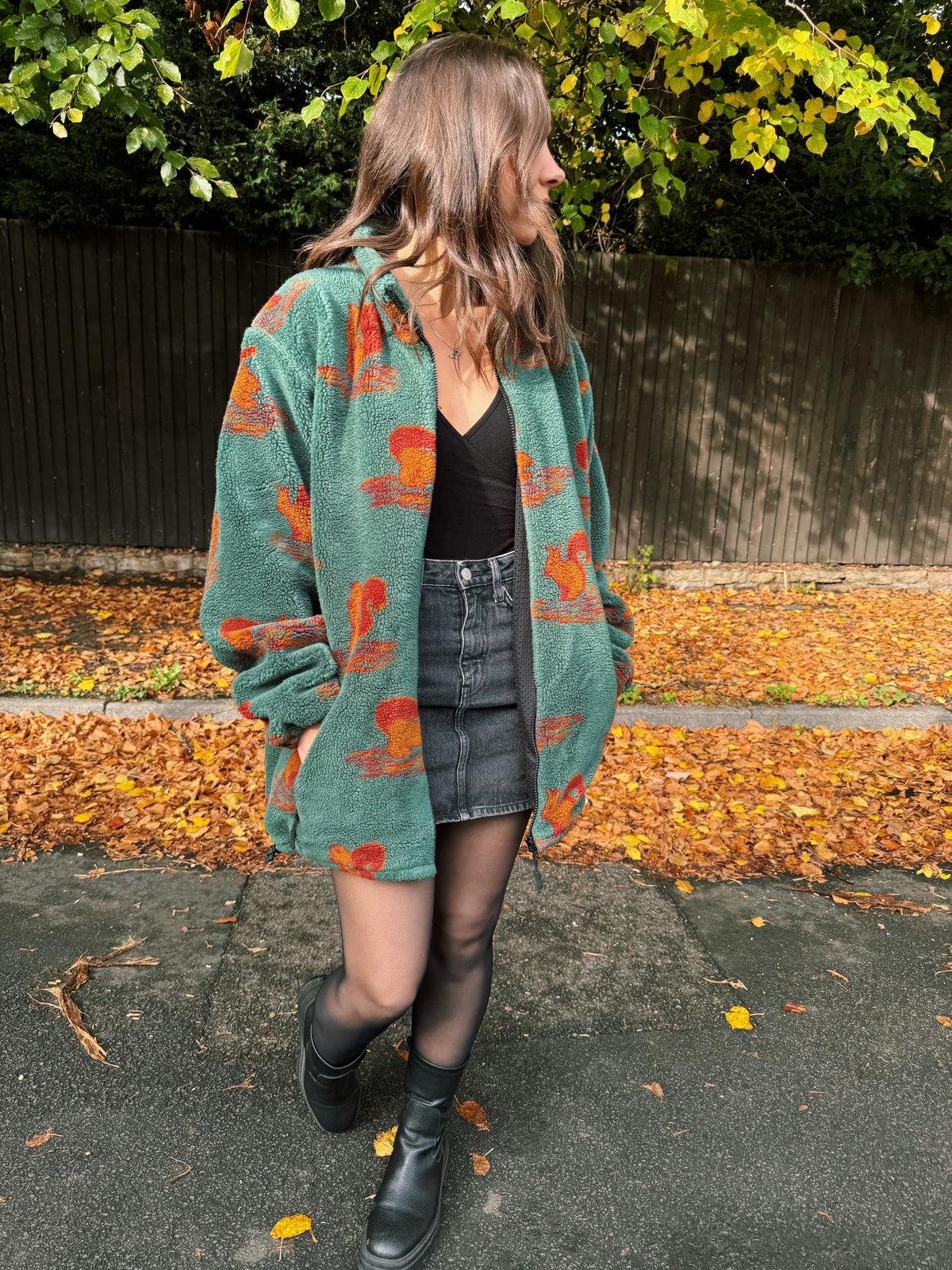 Vintage Squirrel Pattern Teddy Fleece Jacket