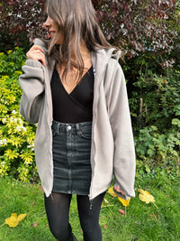 Vintage Grey Zip-Up Fleece Jacket With Detachable Hood