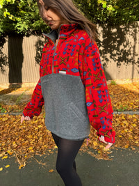 Vintage 90s Abstract Pattern Red & Grey 1/4 Zip Polartec Fleece