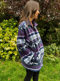 Vintage Reindeer & Snowflake Pattern Zip Up Fleece Jacket