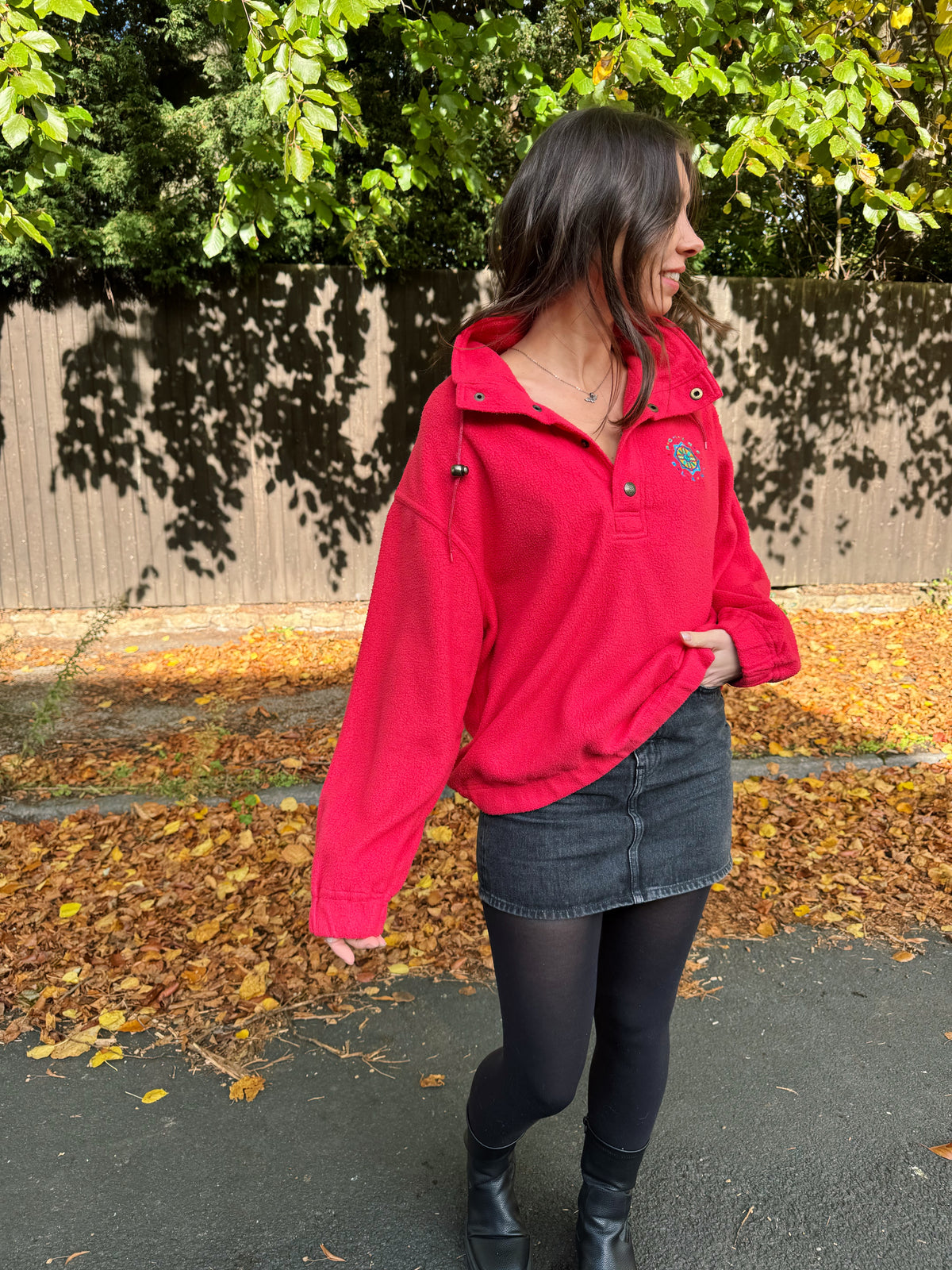 Vintage 90s Poivre Blanc Embroidered 1/4 Button Fleece Pink