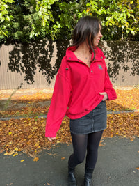 Vintage 90s Poivre Blanc Embroidered 1/4 Button Fleece Pink