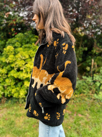 Vintage Cat Pattern Sherpa Teddy Fleece Jacket