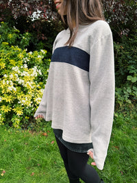 Vintage Beige Fleece Sweatshirt with Navy Stripe