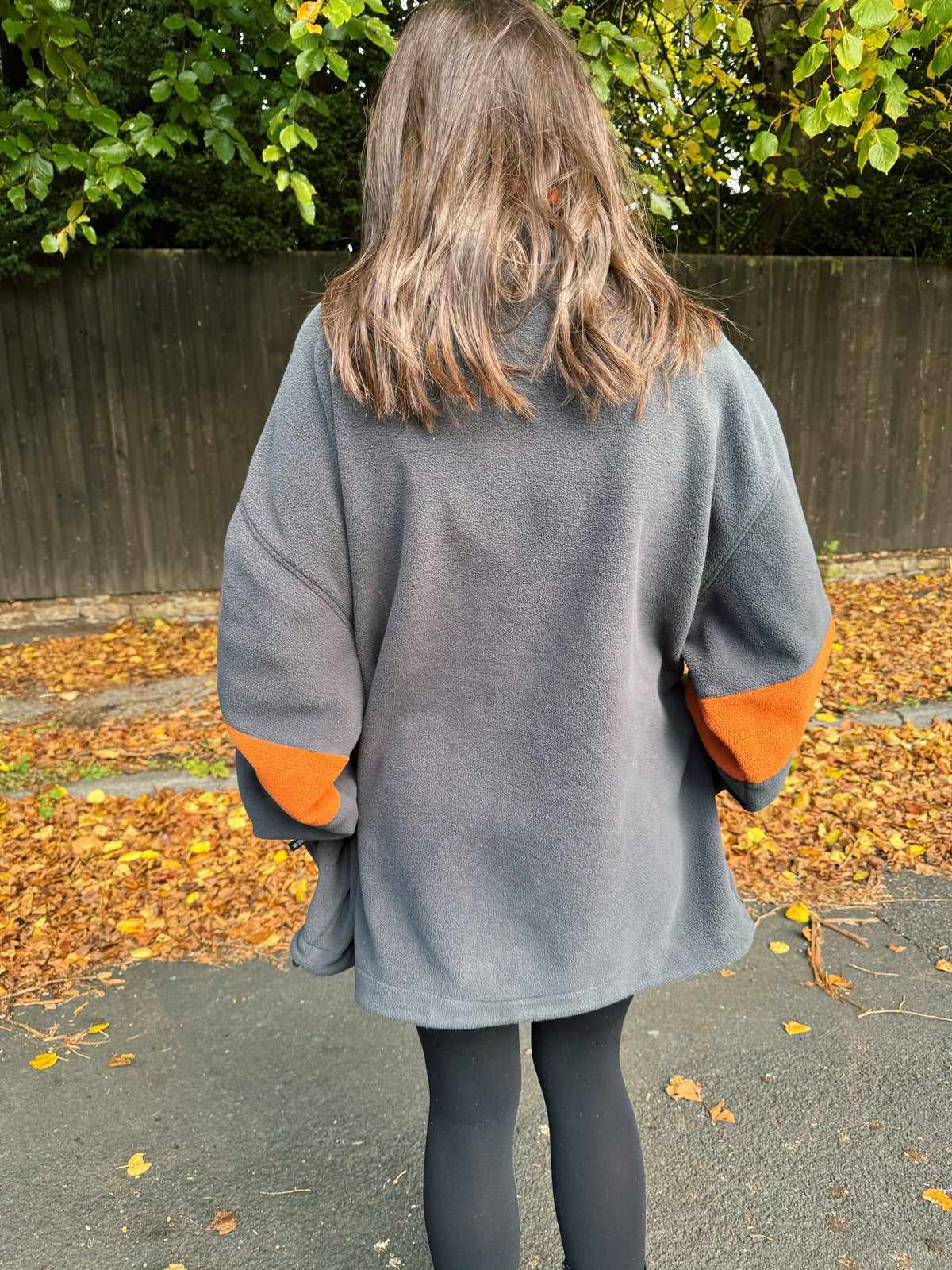 Vintage Charcoal & Burnt Orange Zip-Up Fleece Jacket