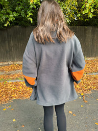Vintage Charcoal & Burnt Orange Zip-Up Fleece Jacket