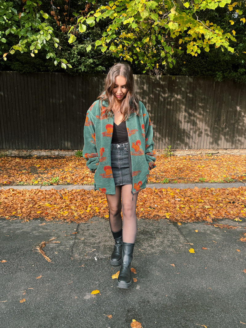 Vintage Squirrel Pattern Teddy Fleece Jacket