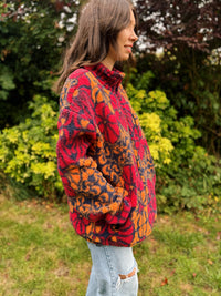 Retro Abstract Floral Zip Up Teddy Fleece Jacket