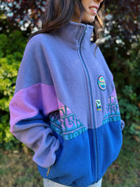 Vintage Colour Block Pattern Full Zip Polarlite Fleece Jacket Purple & Blue