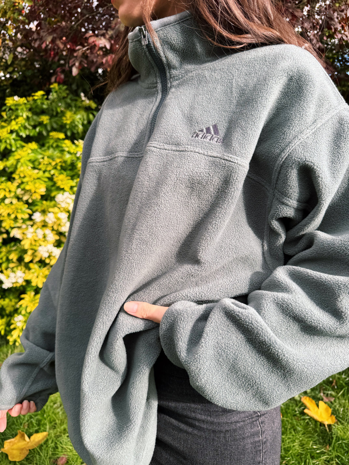 Vintage Adidas 1/4 Zip Fleece Khaki Green