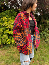 Retro Abstract Floral Zip Up Teddy Fleece Jacket