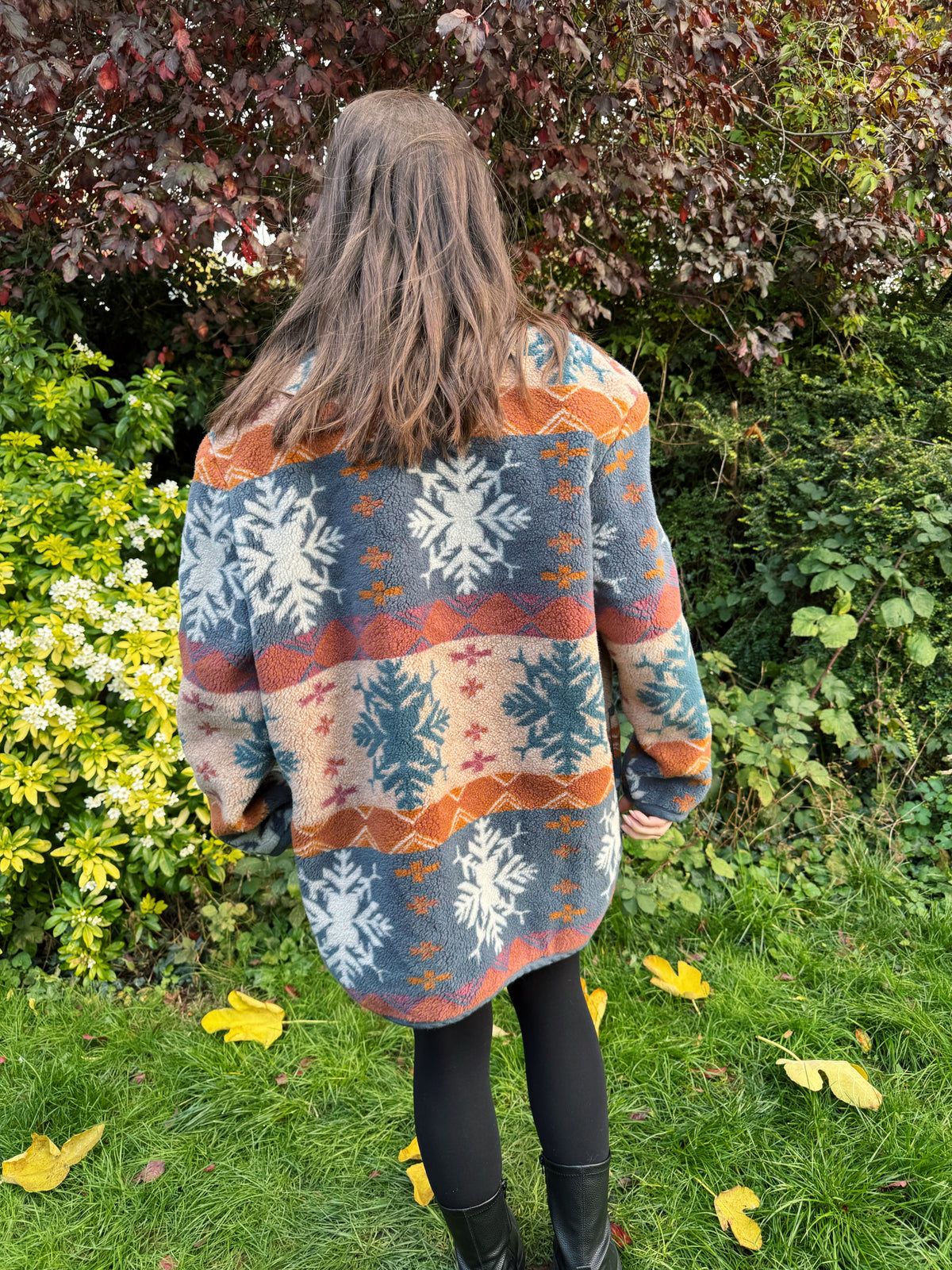 Vintage Snowflake Pattern Teddy Fleece Jacket