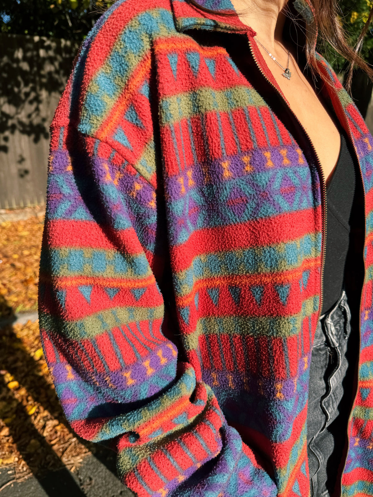 Vintage 90s Colourful Aztec Pattern Full Zip Fleece