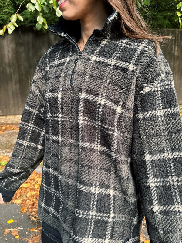 Jack & Jones Check Patterned 1/4 Zip Teddy Fleece Pullover