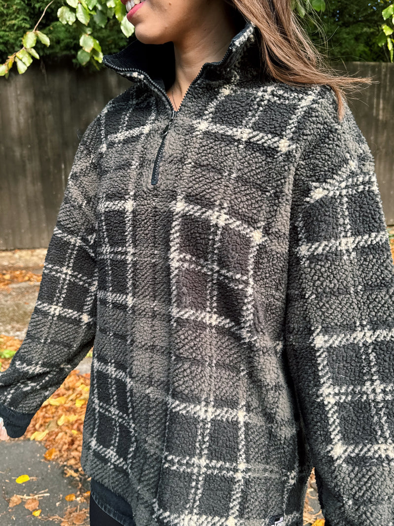 Jack & Jones Check Patterned 1/4 Zip Teddy Fleece Pullover