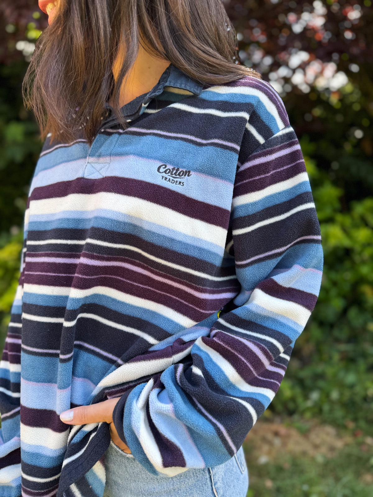 Cotton Traders Vintage Striped 1/4 Button Fleece