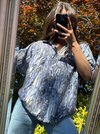 Vintage 90s Abstract Print Shirt | Oversized Blue Grey Pattern Short Sleeve Unisex
