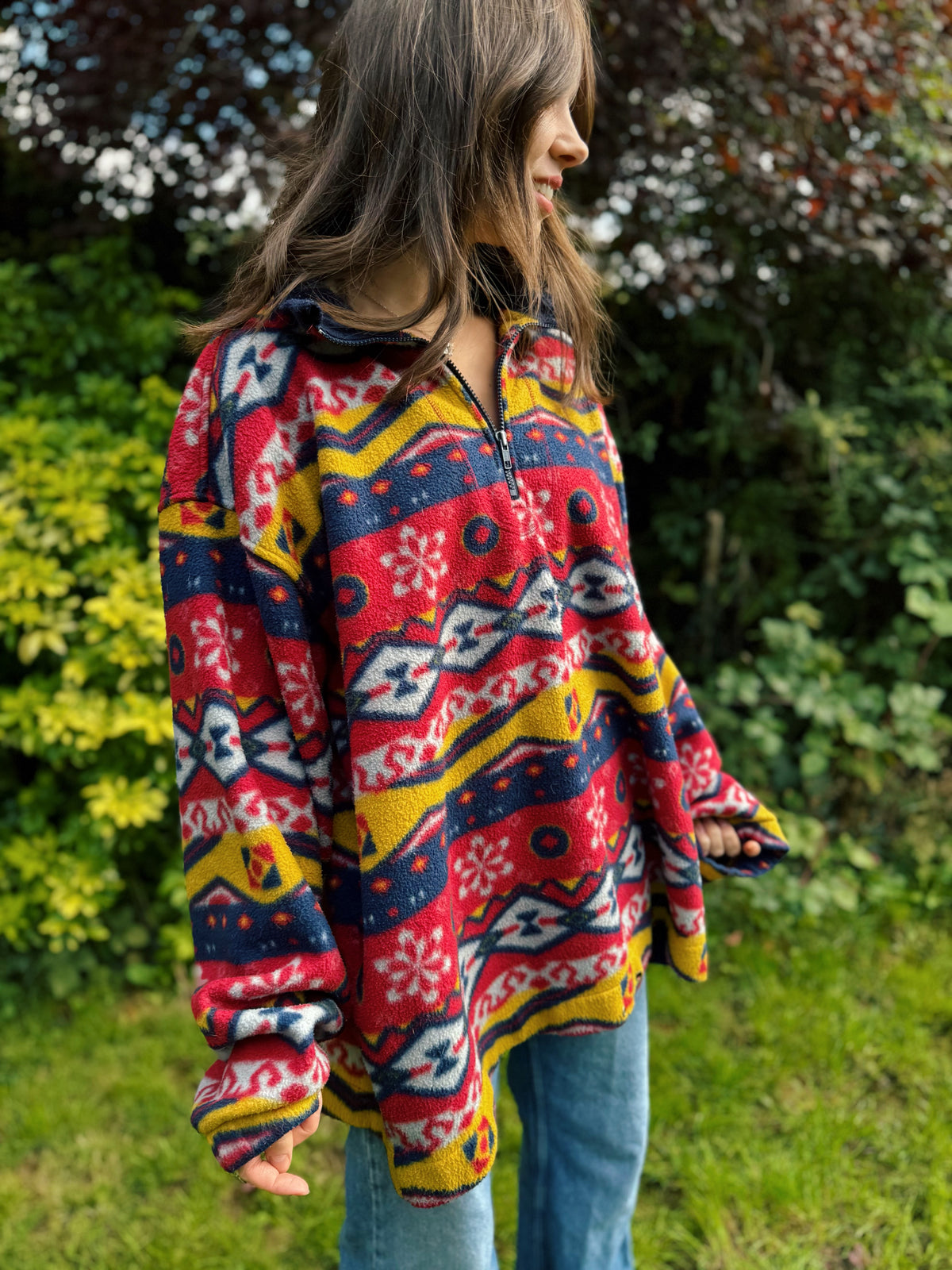 Vintage Aztec Pattern 1/4 Zip Fleece Jacket