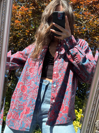 Vintage Paisley Pattern Long Sleeve Shirt | Floral Print Blue & Red
