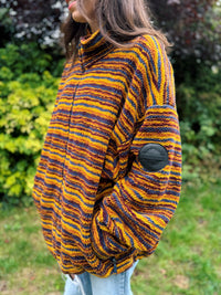 Vintage Striped Pattern Full Zip Teddy Fleece Jacket