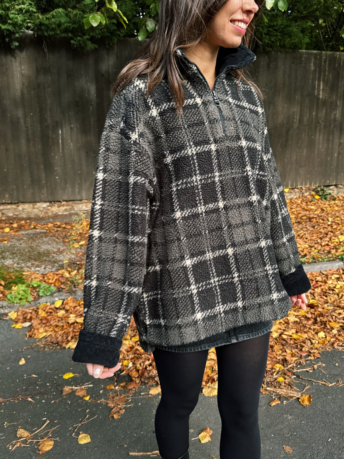 Jack & Jones Check Patterned 1/4 Zip Teddy Fleece Pullover