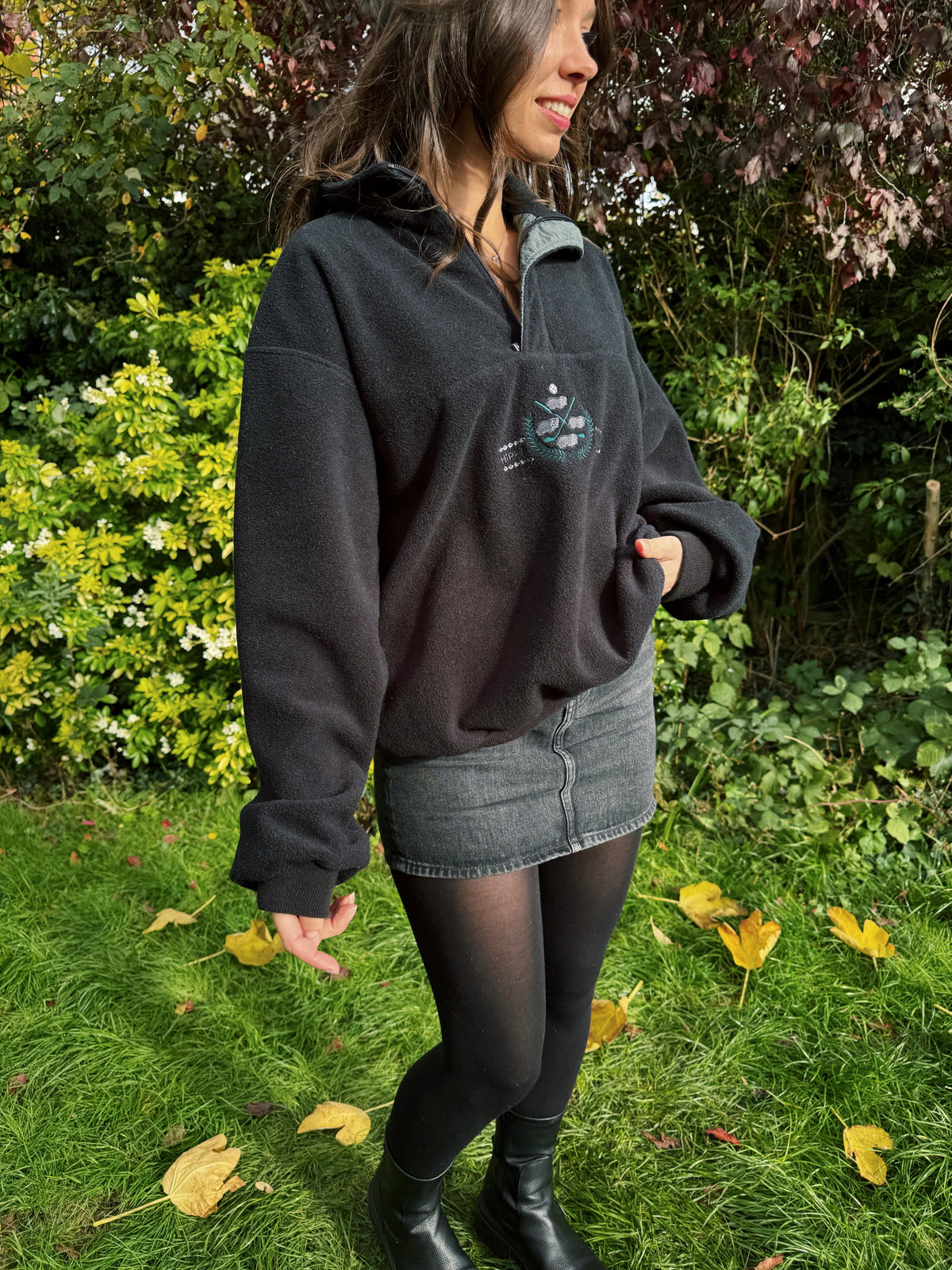 Vintage Black Half-Zip Fleece with Hippo Embroidered Logo