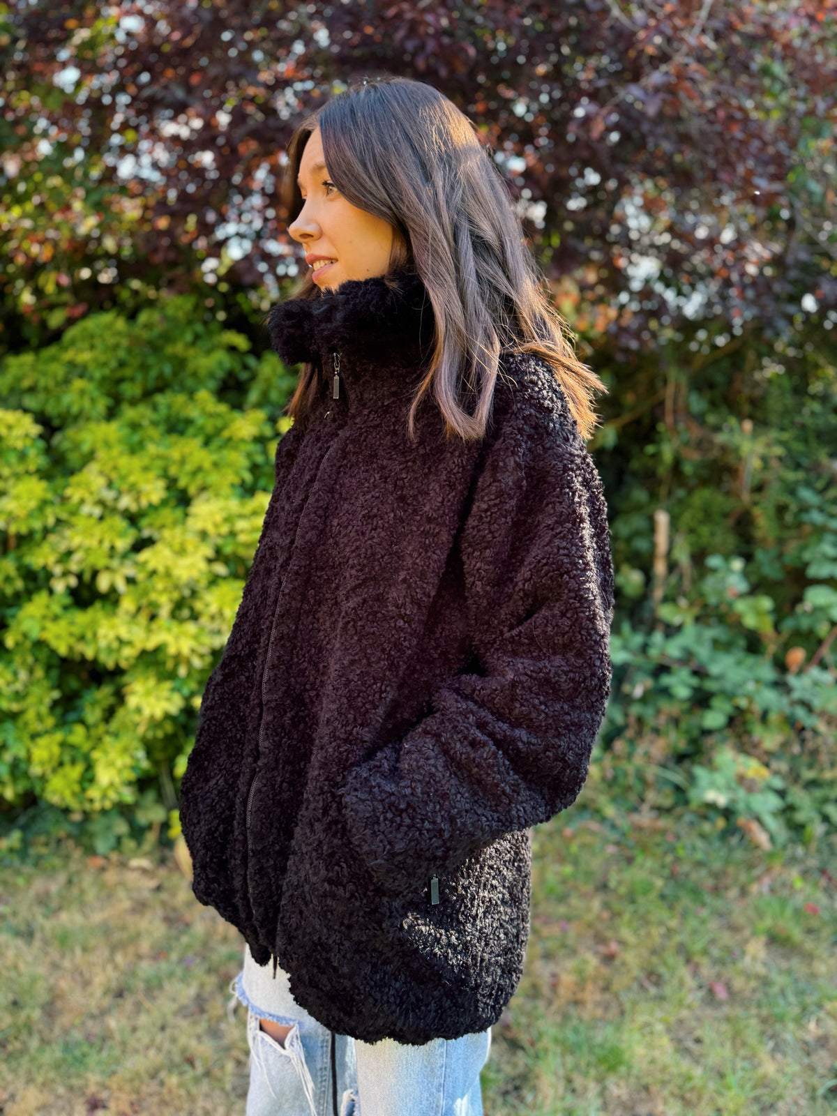 Vintage Black Sherpa Teddy Fleece Jacket