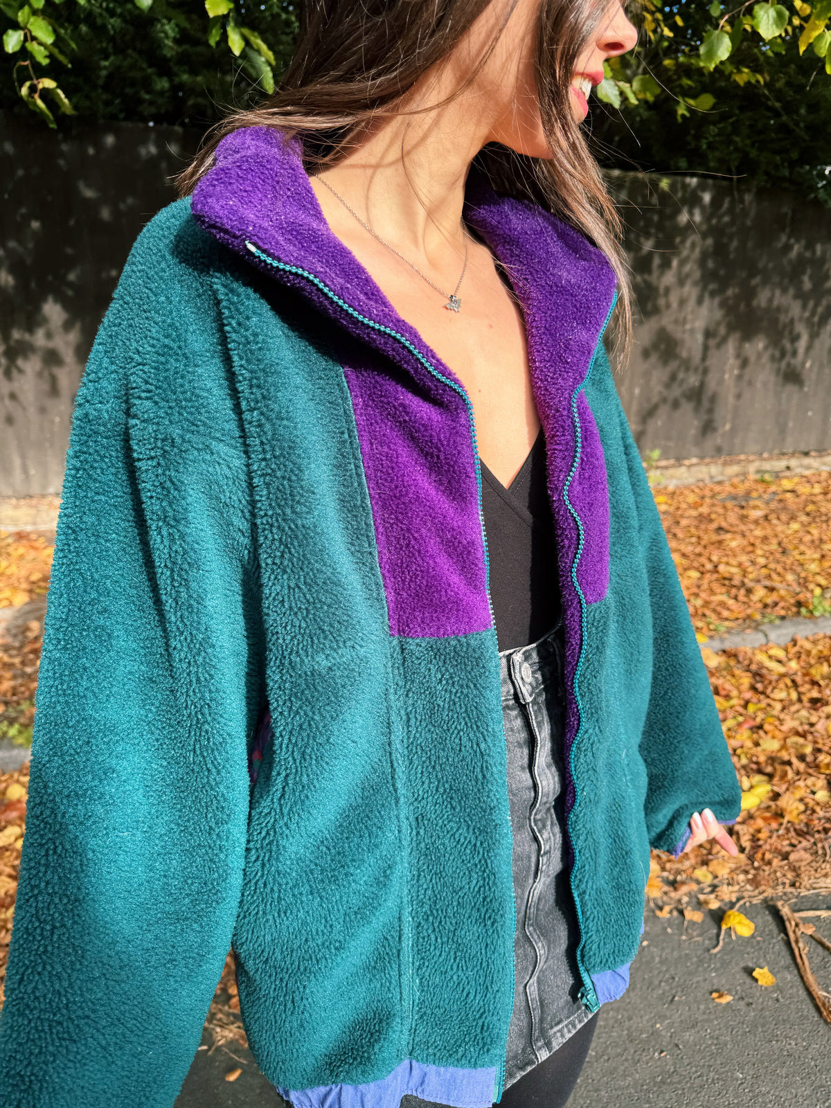 Vintage Helly Hansen Profile Sherpa Fleece Jacket Teal & Purple