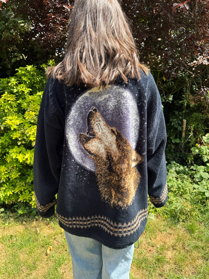 Vintage Wolf Zip Up Teddy Fleece