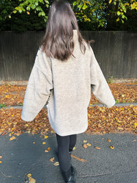Vintage Beige & Brown Patterned Teddy Fleece Pullover