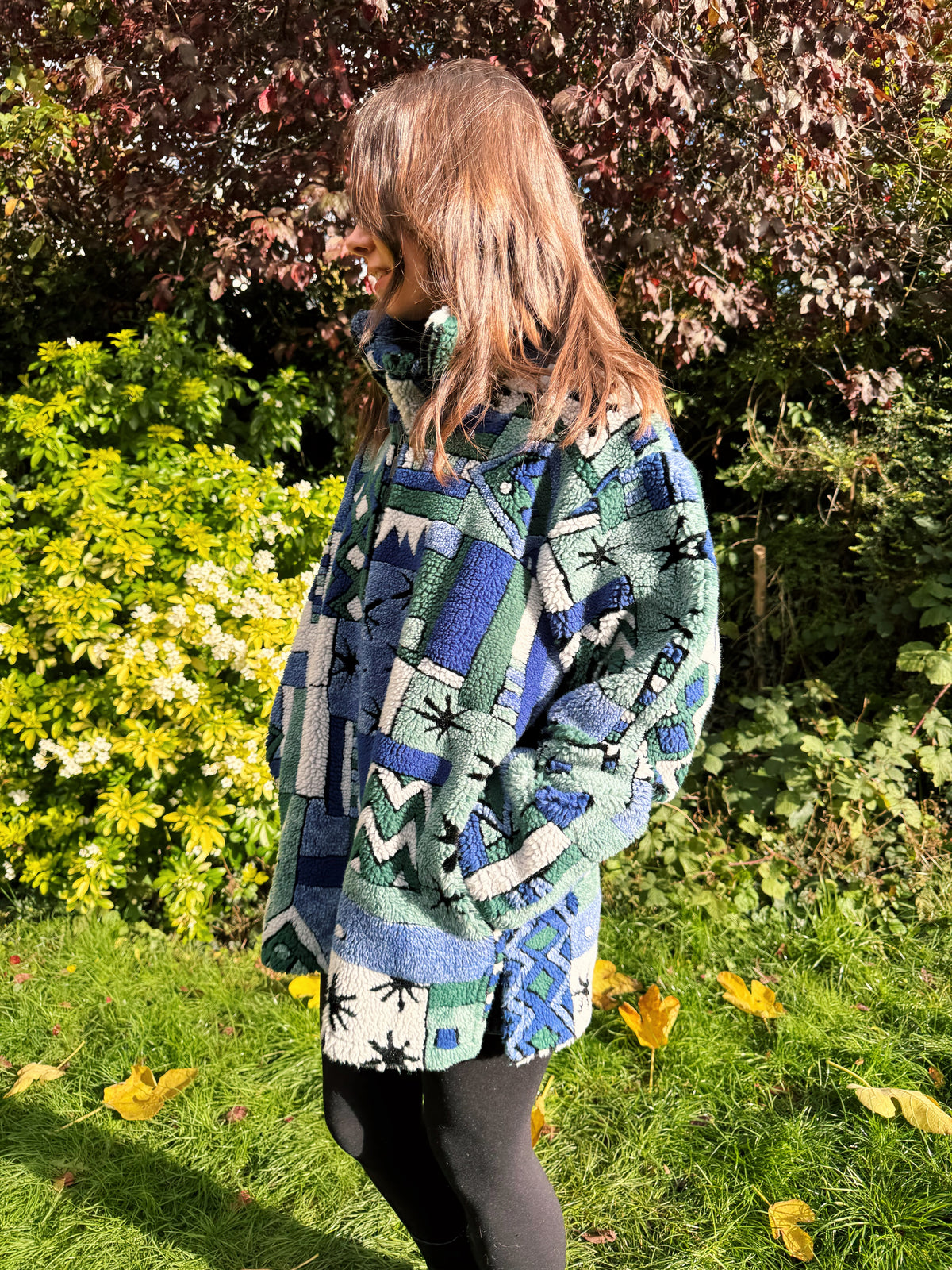 Vintage Abstract Pattern 1/4 Zip Teddy Fleece Jacket