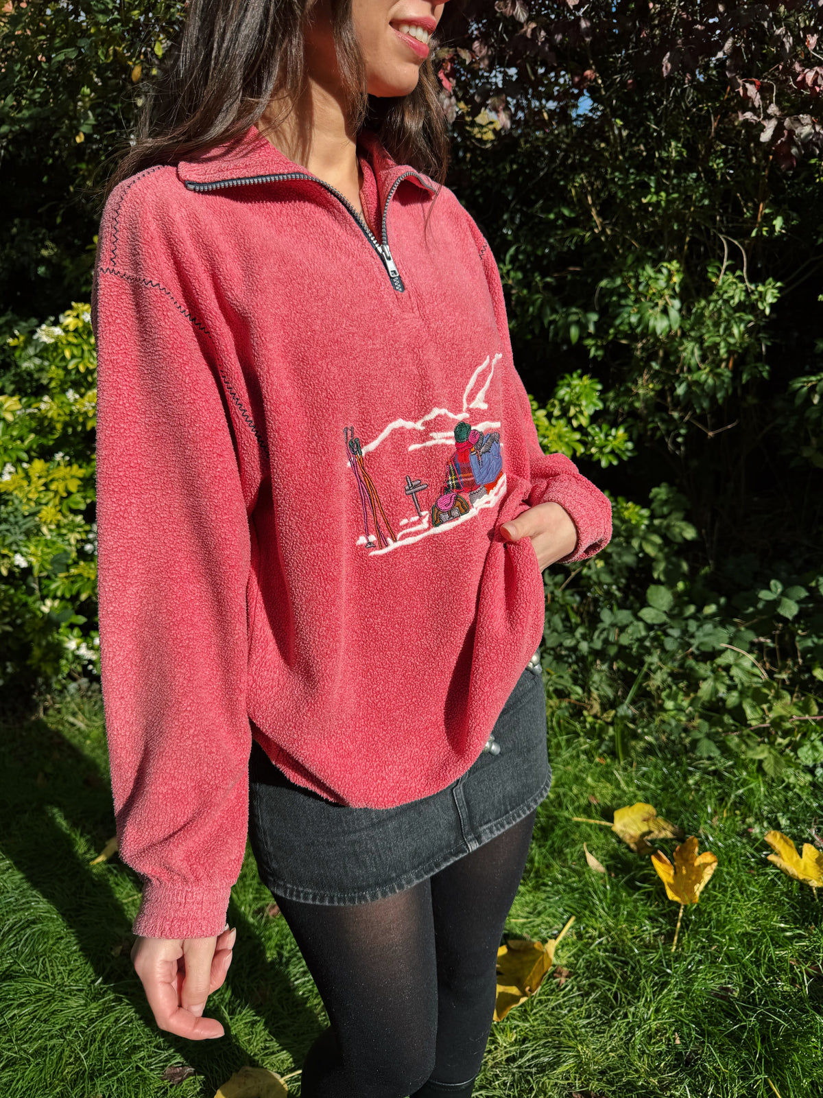 Brugi Vintage Ski Scene Embroidered 1/4 Zip Fleece