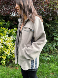 Vintage Beige Zip Up Fleece Jacket with Grey Side Panels