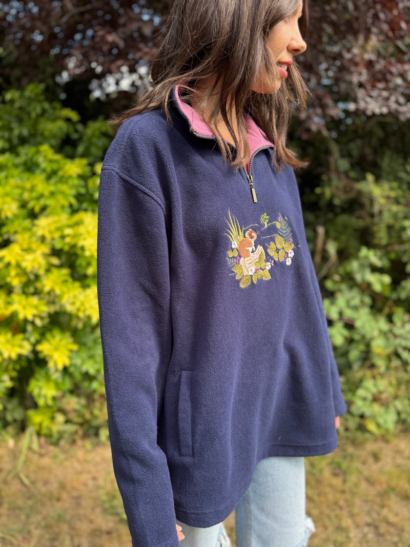 Vintage Mouse Embroidered 1/4 Zip Fleece Navy