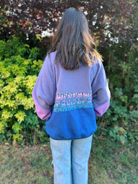Vintage Colour Block Pattern Full Zip Polarlite Fleece Jacket Purple & Blue