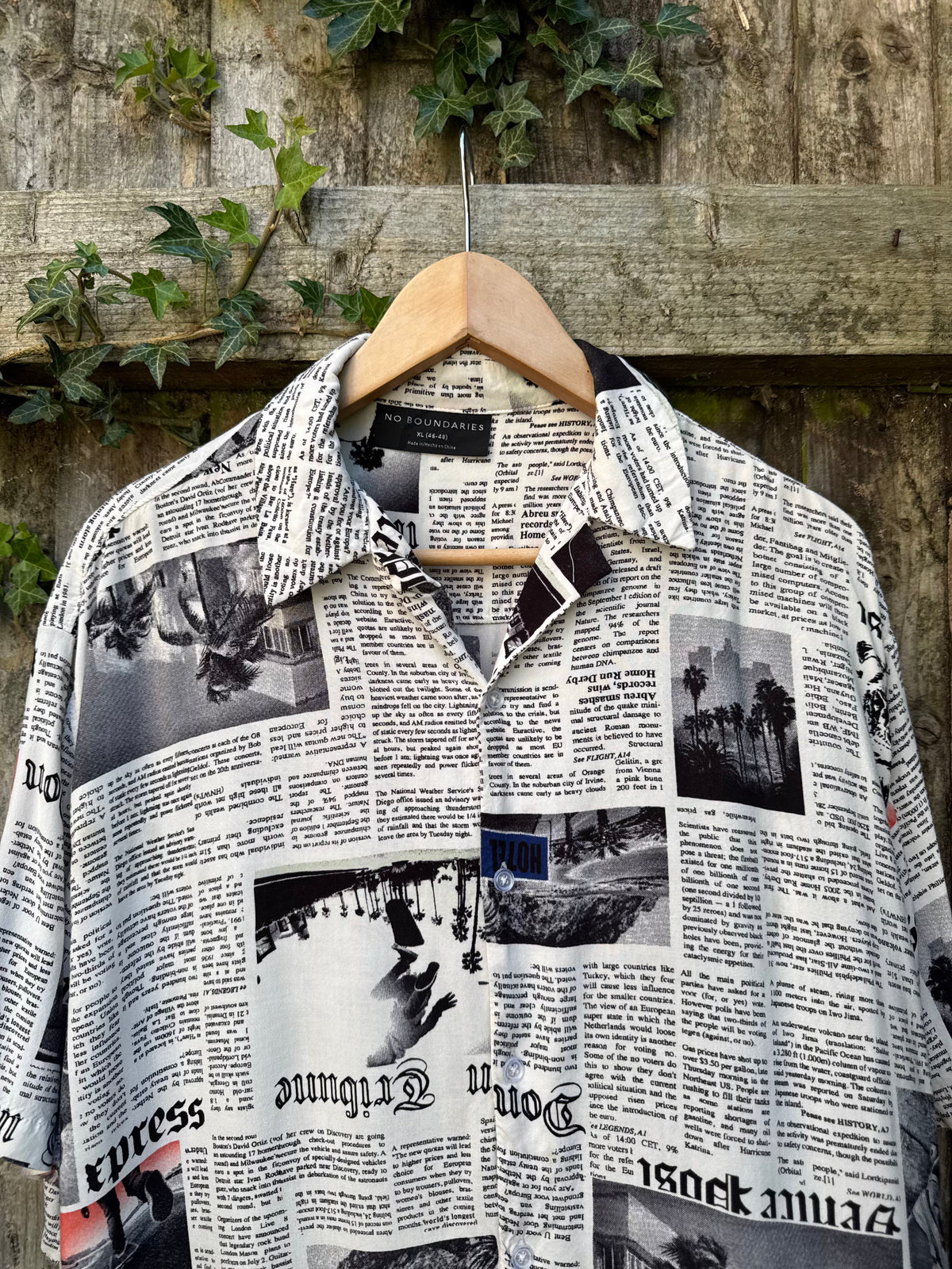 Retro Newspaper Print Shirt | Monochrome Graphic Short Sleeve