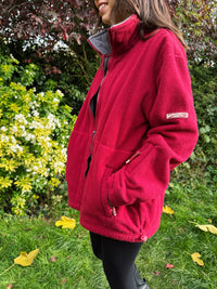 Vintage Deep Red Zip-Up Fleece Jacket