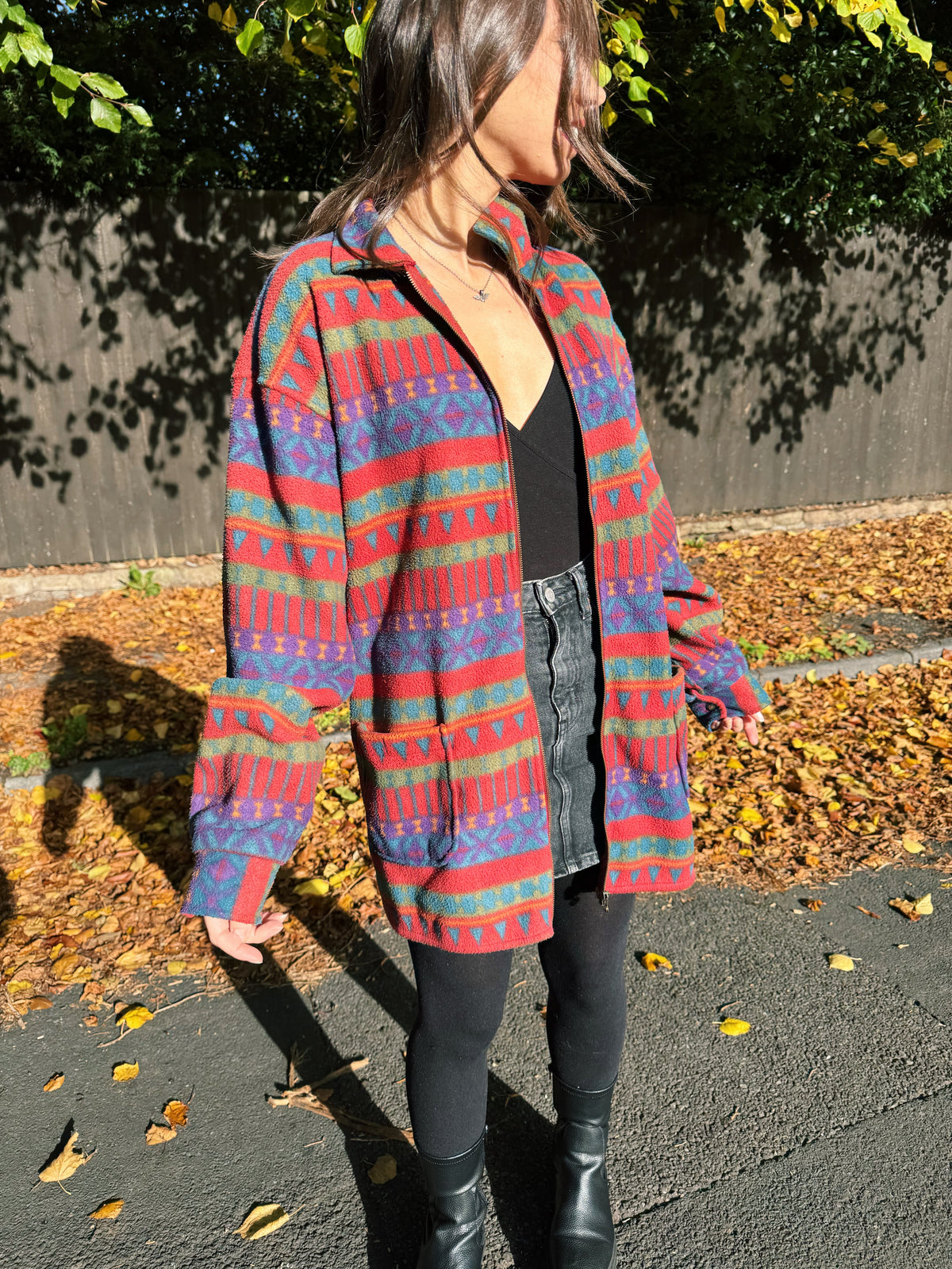 Vintage 90s Colourful Aztec Pattern Full Zip Fleece