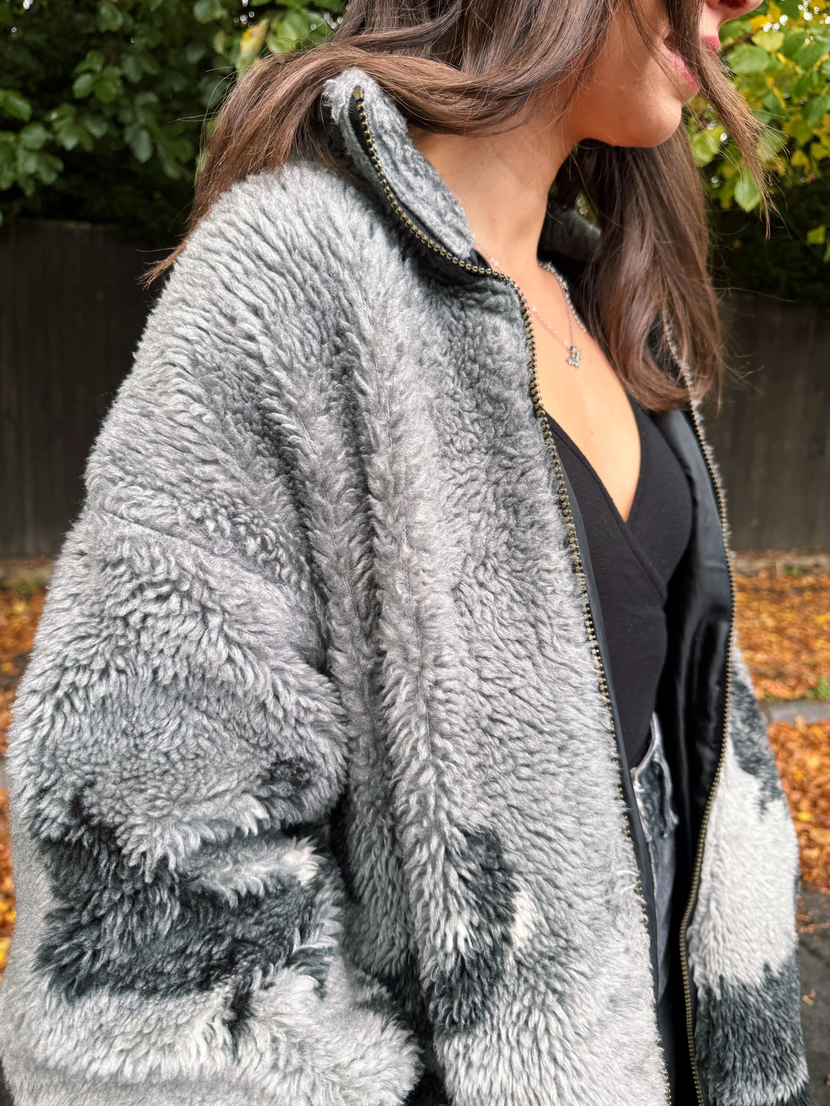 Vintage Eagle Patterned Teddy Fleece Jacket