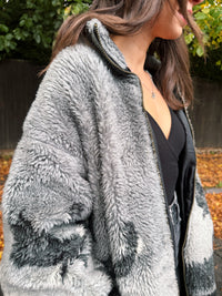 Vintage Eagle Patterned Teddy Fleece Jacket