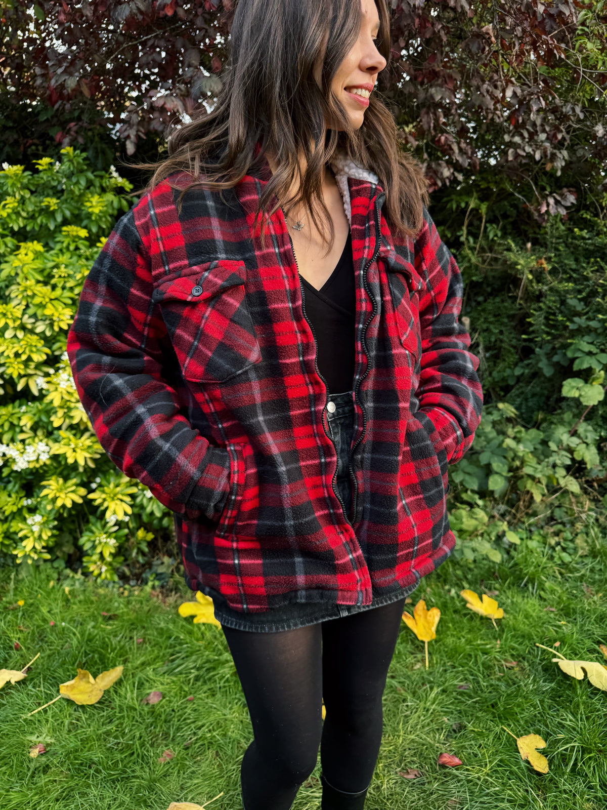 Vintage Checked Zip-Up Teddy Fleece Lined Jacket With Hood