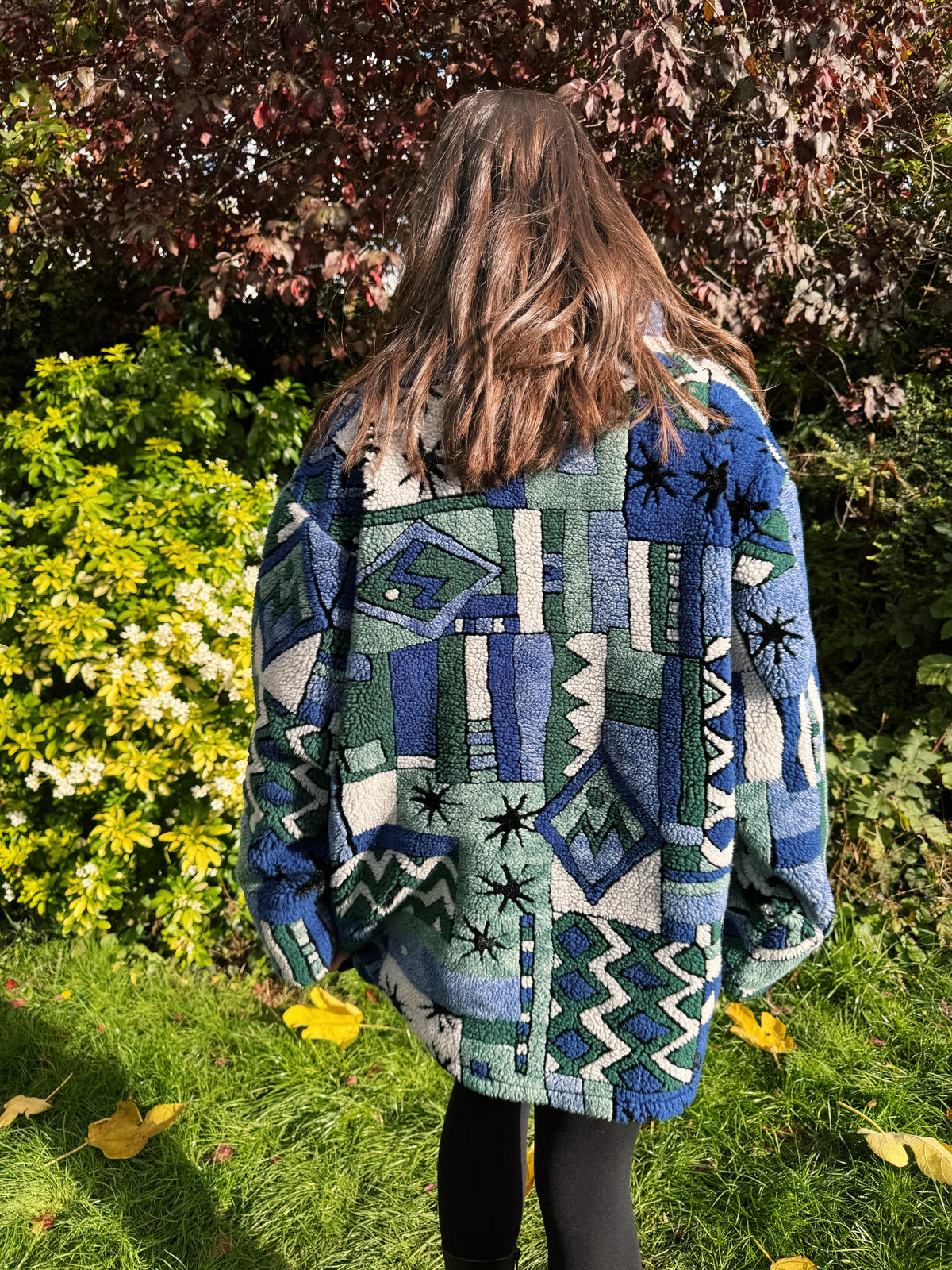 Vintage Abstract Pattern 1/4 Zip Teddy Fleece Jacket